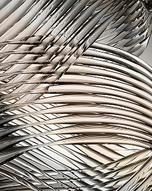 Abstract metallic wave pattern in grayscale.